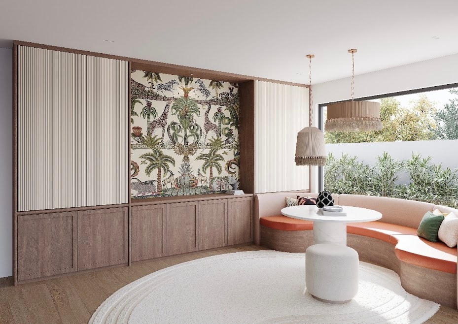 Curved terracotta nook — residential upholstery by All Upholstery