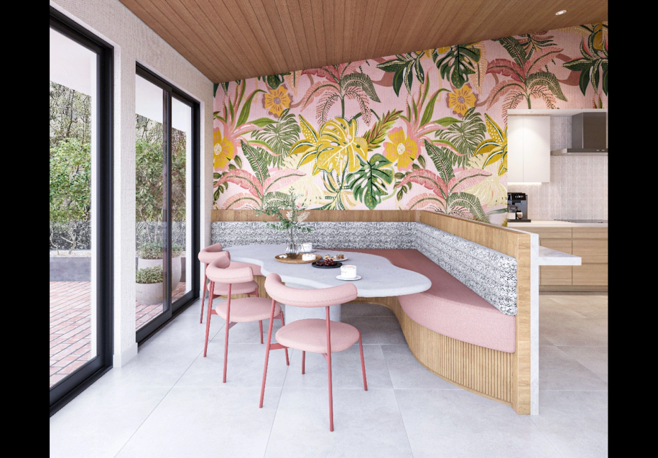 Pink kitchen nook banquette — residential upholstery