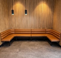 Timber booth seating — commercial upholstery by All Upholstery